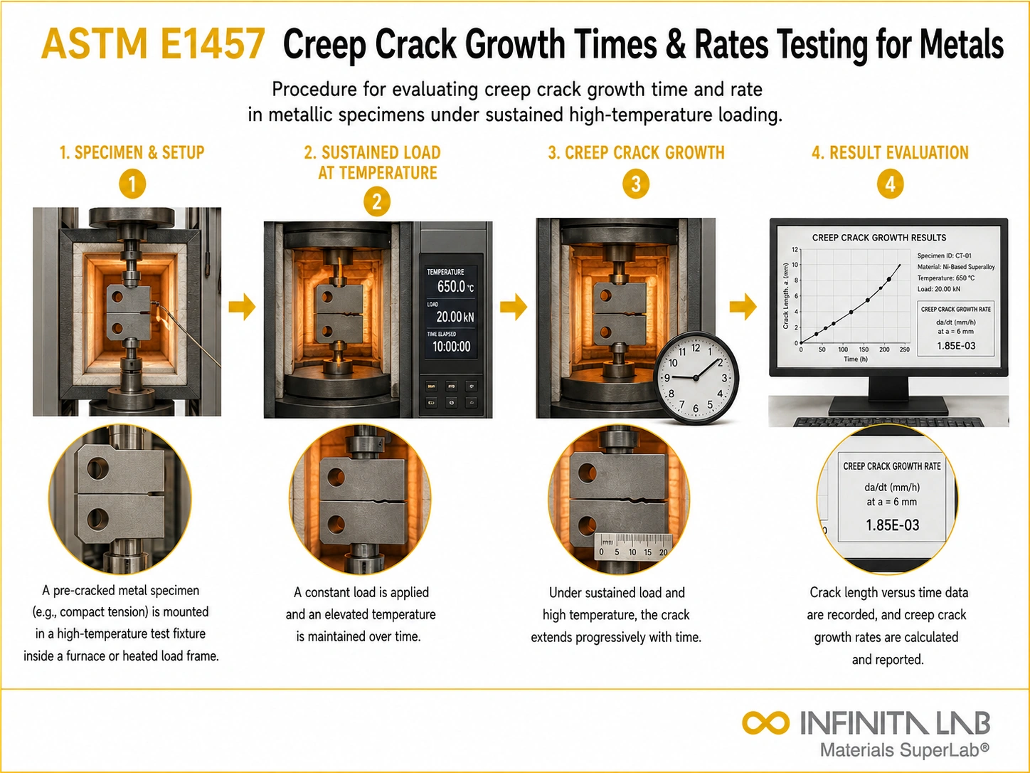 ASTM E1457 Creep Crack Growth Times & Rates Testing for Metals