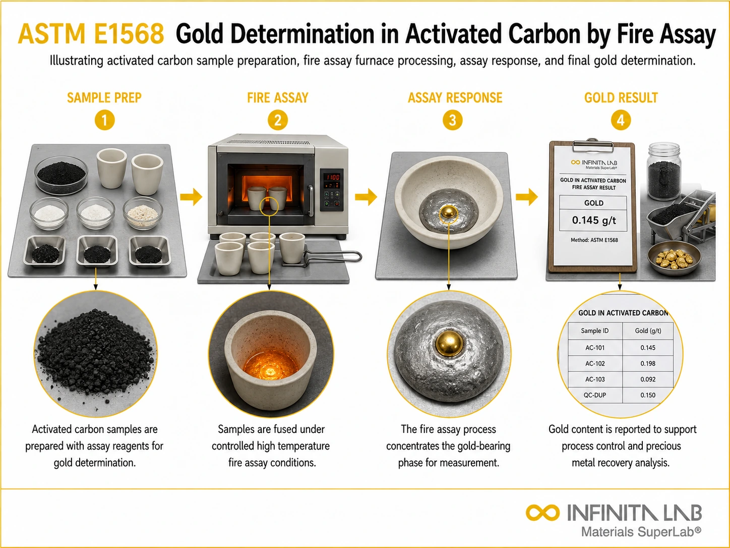 ASTM E1568 Gold Determination in Activated Carbon by Fire Assay