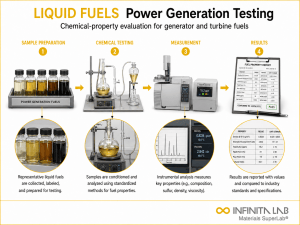 Infinita Engineering Visual showing Liquid Fuels For chemical composition / wet chemistry workflow for liquid fuels for power generation: chemical properties & lab testing.