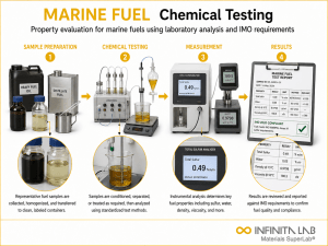 Infinita Engineering Visual showing Marine Fuel Chemical chemical composition / wet chemistry workflow for marine fuel chemical testing: properties, imo standards & lab analysis.