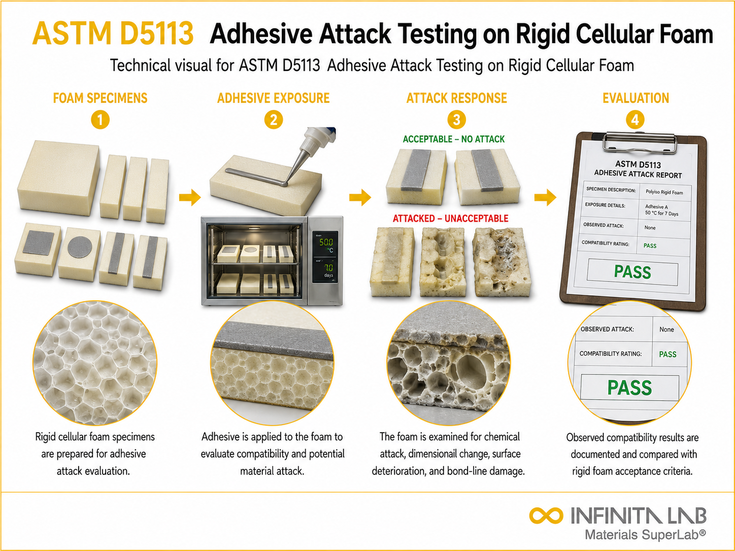 ASTM D5113 Adhesive Attack Testing on Rigid Cellular Foam