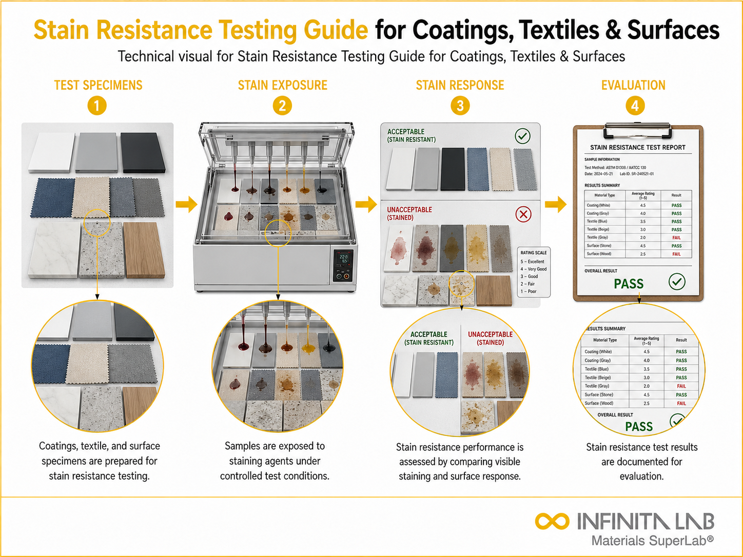 Stain Resistance Testing Guide for Coatings, Textiles & Surfaces