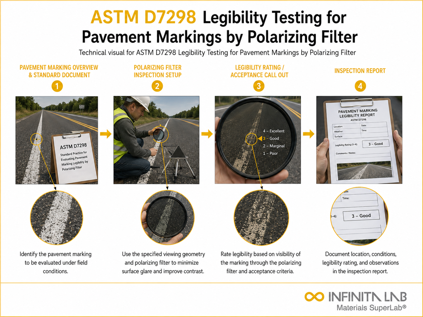 ASTM D7298 Legibility Testing for Pavement Markings by Polarizing Filter