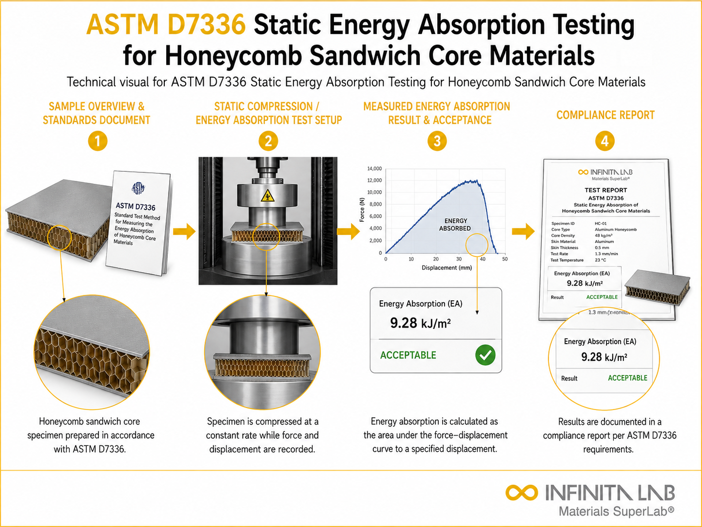 ASTM D7336 Static Energy Absorption Testing for Honeycomb Sandwich Core Materials