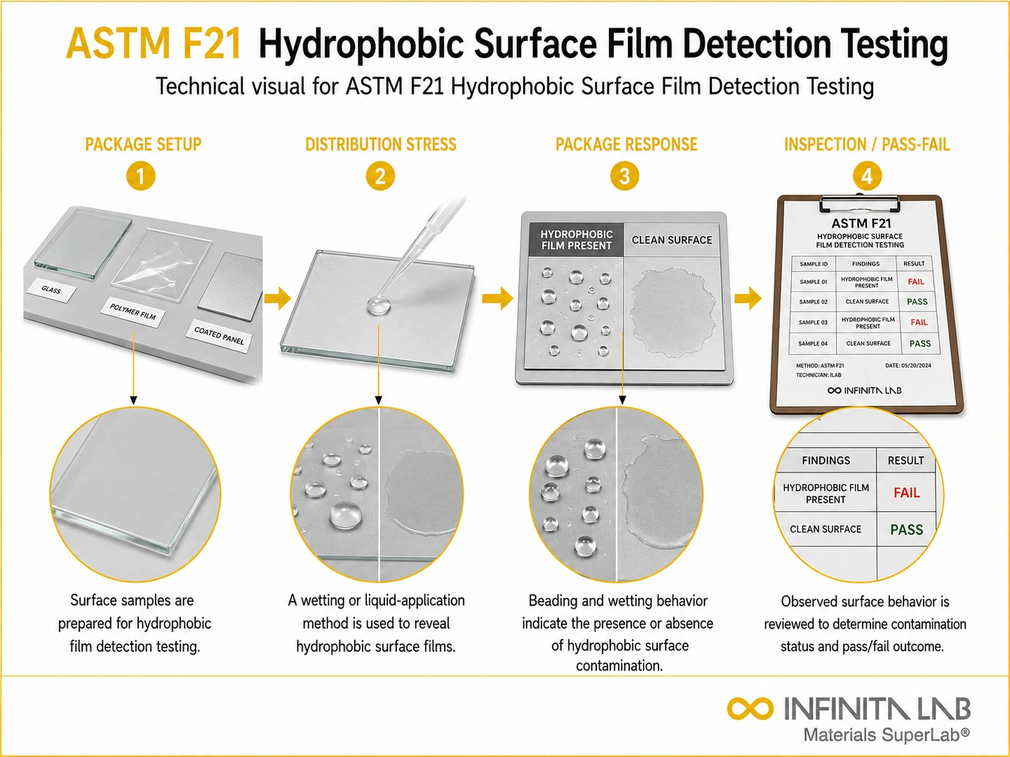 ASTM F21 Hydrophobic Surface Film Detection Testing