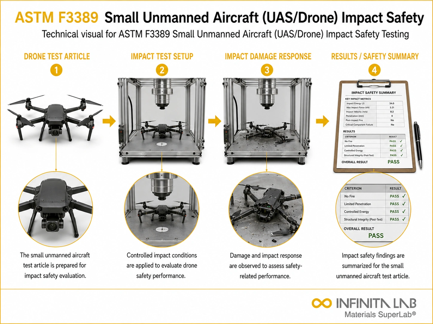 ASTM F3389 Small Unmanned Aircraft (UAS/Drone) Impact Safety Testing