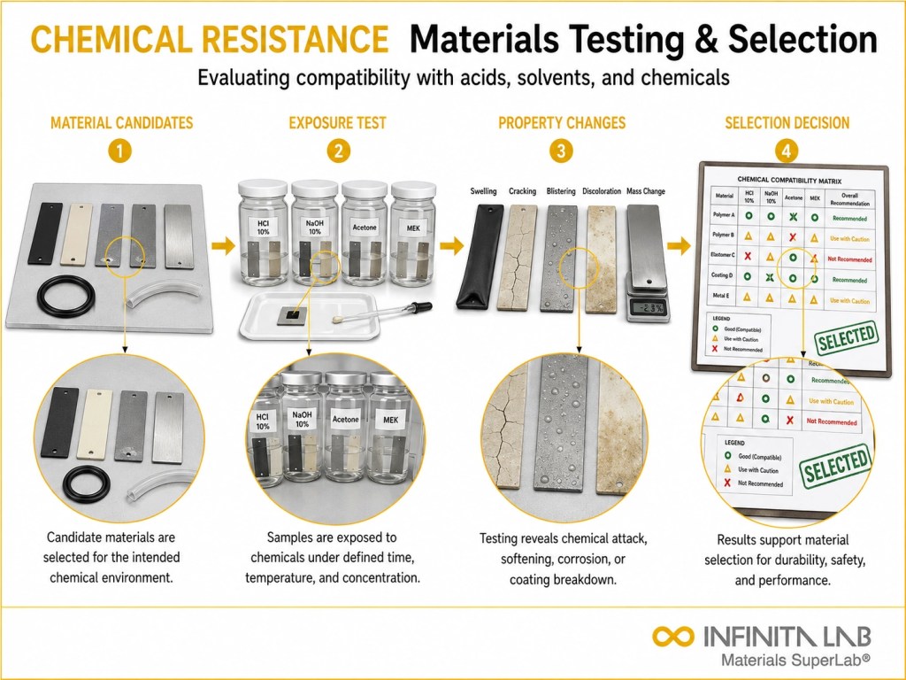 Infinita Engineering Visual showing Chemical Resistance Of general testing / industry guide workflow for chemical resistance of materials: a practical guide to testing & selection.