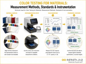 Infinita Engineering Visual showing Color Testing For general testing / industry guide workflow for color testing for materials: measurement methods, standards & instrumentation.