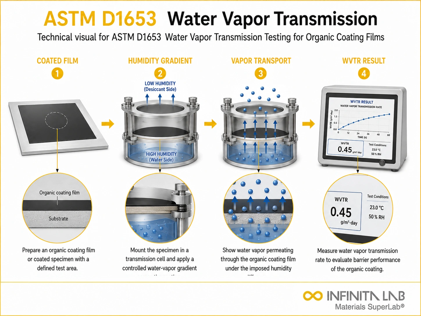 ASTM D1653 Water Vapor Transmission Testing for Organic Coating Films