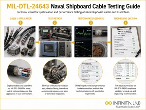 Infinita Engineering Visual showing Mil Dtl 24643 general testing / industry guide workflow for mil-dtl-24643 naval shipboard cable testing guide.
