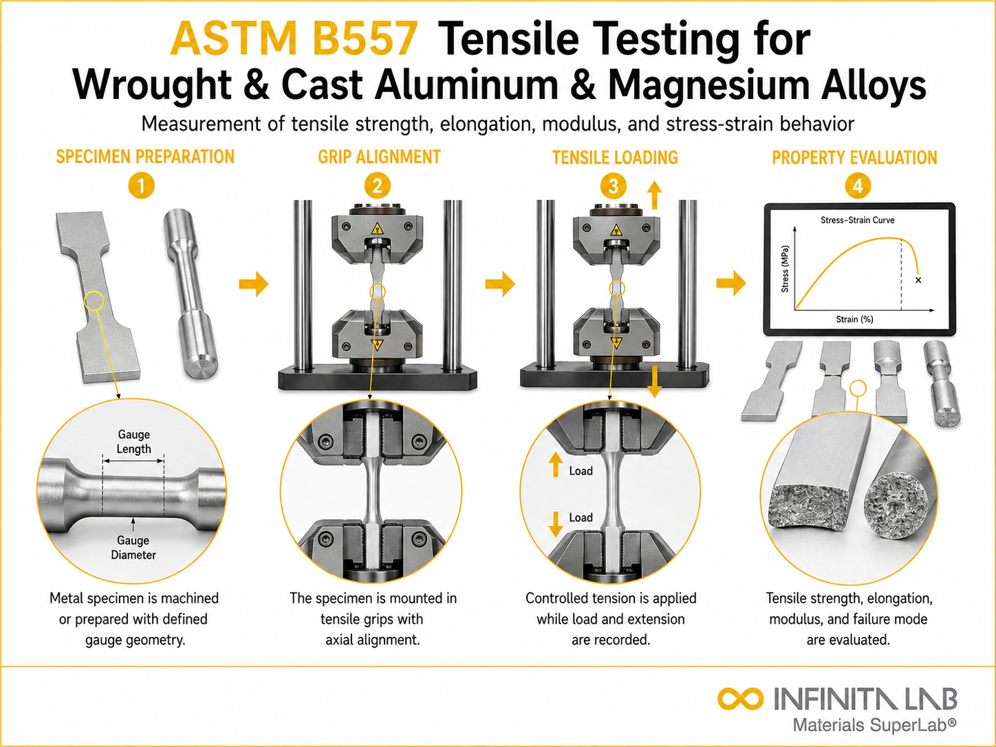 ASTM B557 Tensile Testing for Wrought & Cast Aluminum & Magnesium Alloys
