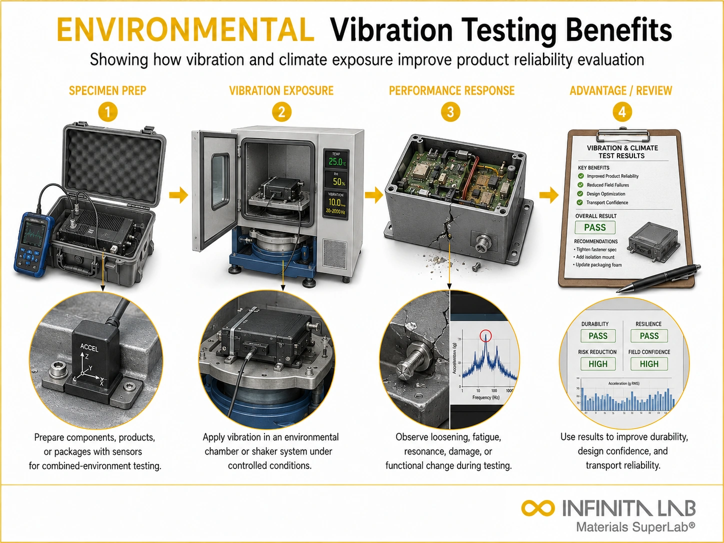 Infinita Engineering Visual showing Advantages Of Environmental transport / distribution simulation workflow for advantages of environmental vibration testing for materials & products.