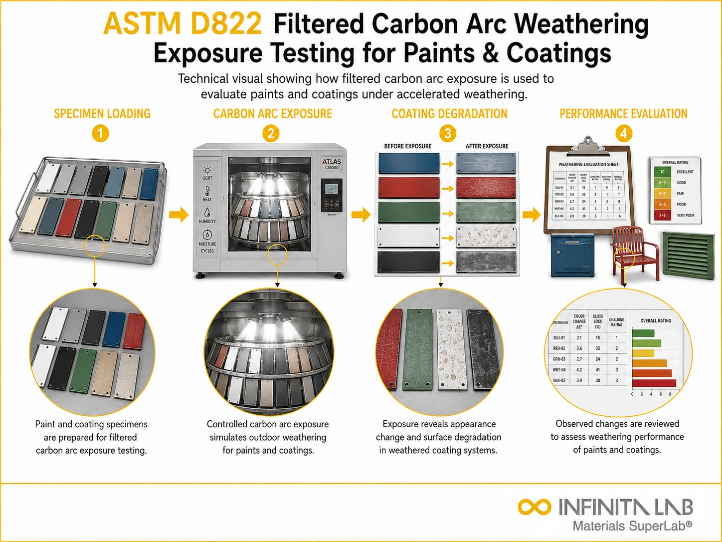ASTM D822 Filtered Carbon Arc Weathering Exposure Testing for Paints & Coatings