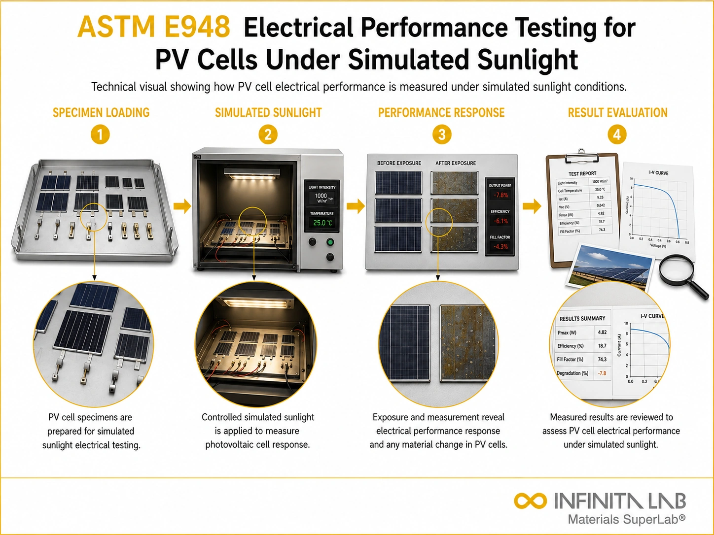 ASTM E948 Electrical Performance Testing for PV Cells Under Simulated Sunlight