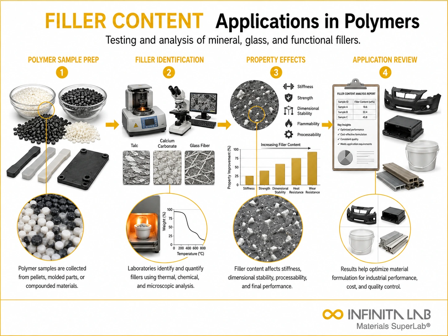 Infinita Engineering Visual showing Industrial Applications Of combustible dust / loc / explosion workflow for industrial applications of filler content in polymers: testing & analysis.