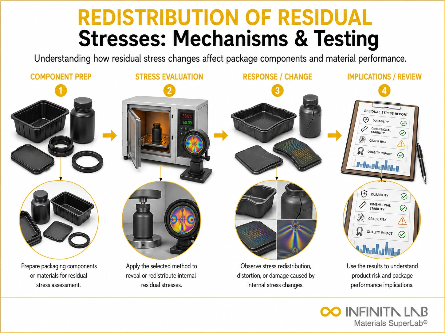 Infinita Engineering Visual showing Redistribution Of Residual transport / distribution simulation workflow for redistribution of residual stresses: mechanisms, testing & implications.