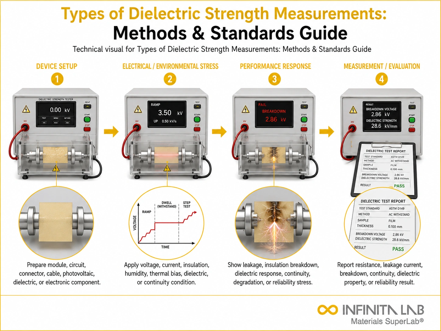 Infinita Engineering Visual showing Types Of Dielectric dielectric / insulation / electrical workflow for types of dielectric strength measurements: methods & standards guide.