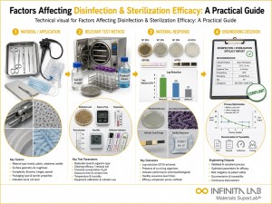 Infinita Engineering Visual showing Factors Affecting Disinfection general testing / industry guide workflow for factors affecting disinfection & sterilization efficacy: a practical guide.