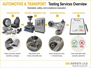Infinita Engineering Visual showing Automotive Transportation Testing transport / distribution simulation workflow for automotive & transportation testing services: standards, safety & compliance.