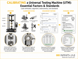 Infinita Engineering Visual showing Calibrating A Universal general testing / industry guide workflow for calibrating a universal testing machine (utm): essential factors & standards.