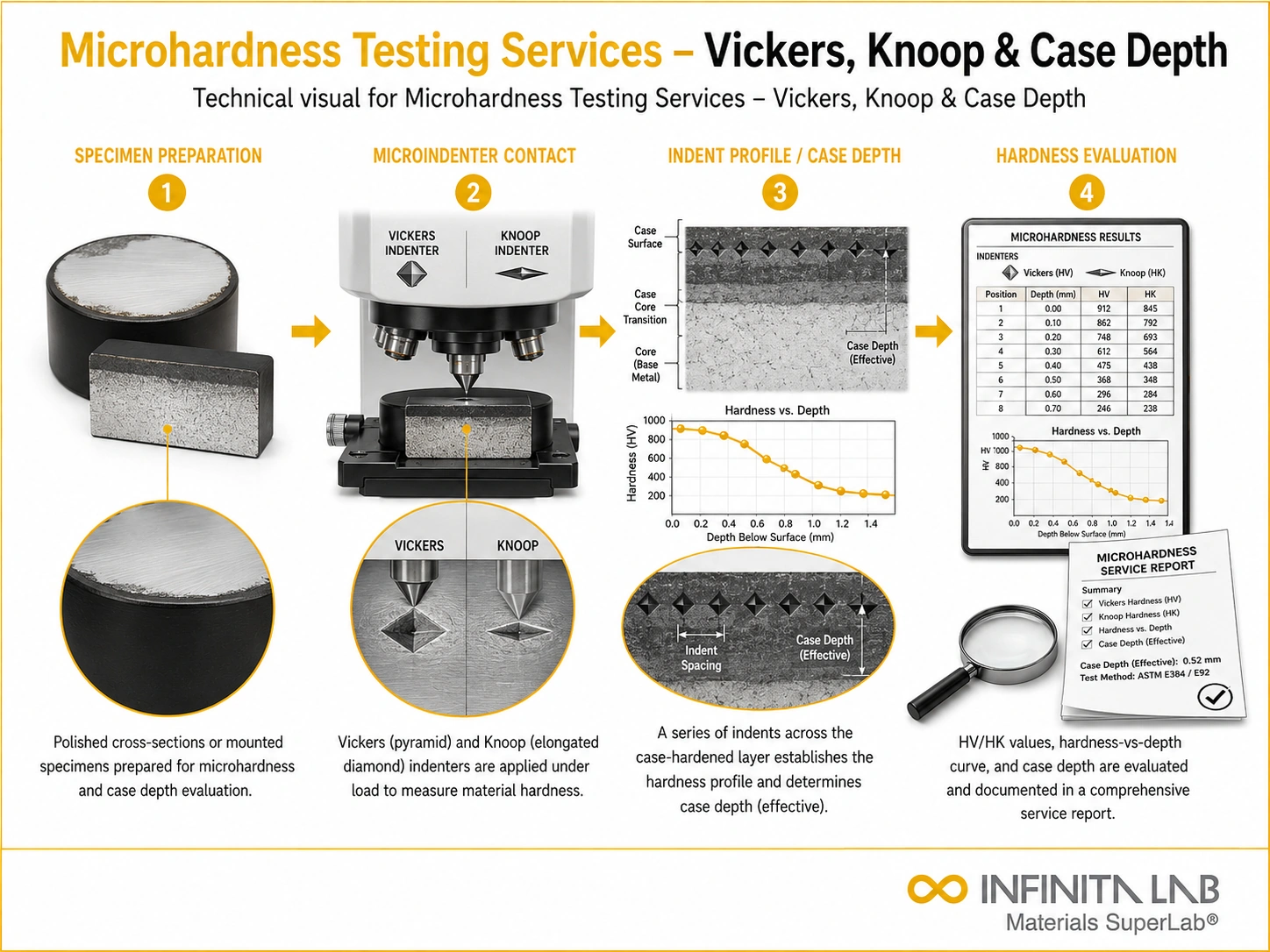Microhardness Testing Services – Vickers, Knoop & Case Depth