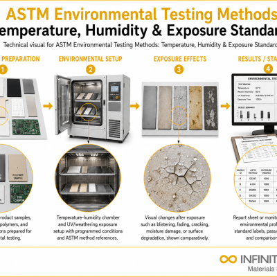 Infinita Engineering Visual showing Astm Environmental Testing microscopy / imaging workflow for astm environmental testing methods: temperature, humidity & exposure standards.