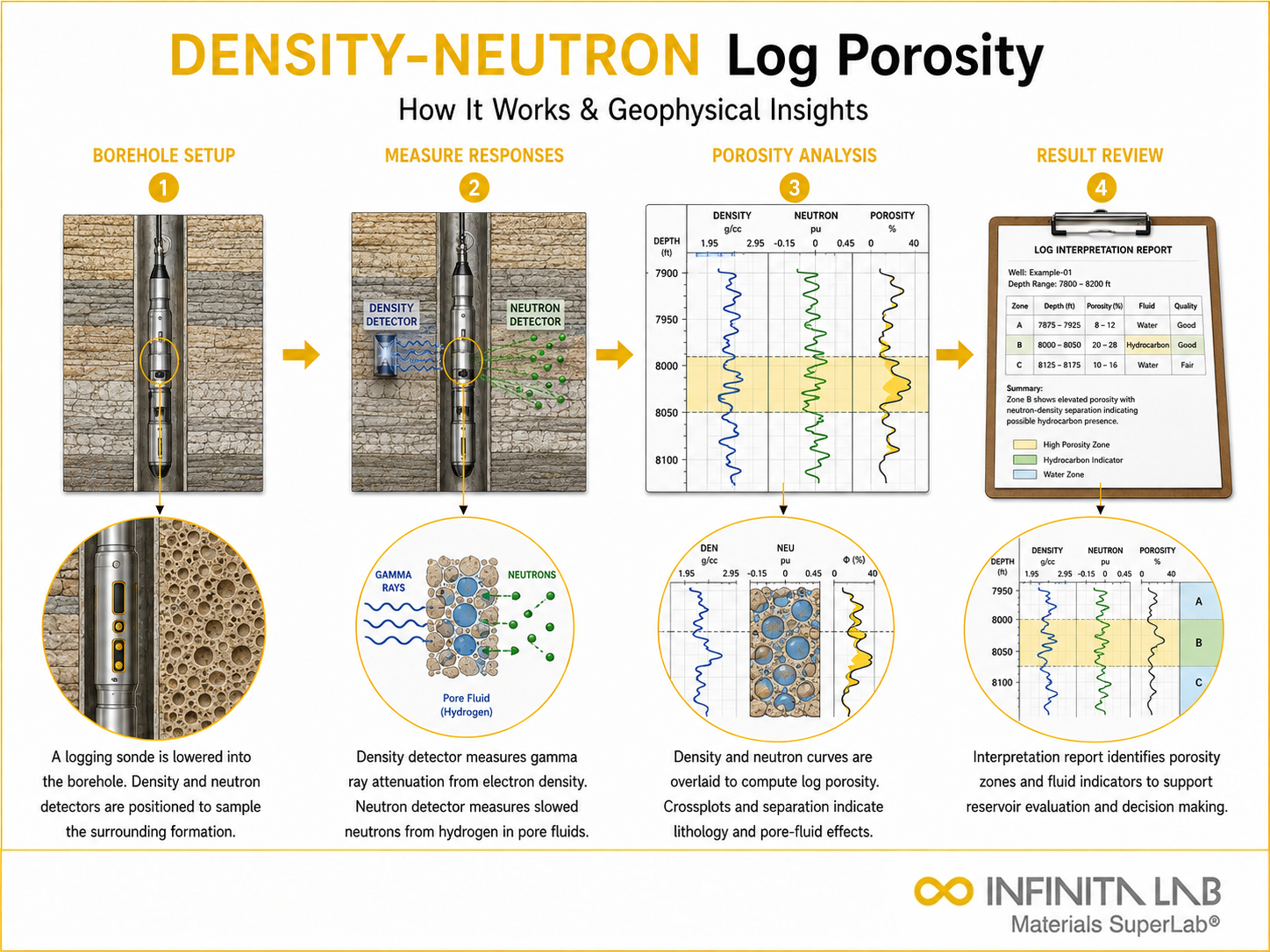 Infinita Engineering Visual showing Density Neutron Log density / porosity / physical properties workflow for density-neutron log porosity: how it works & geophysical insights.