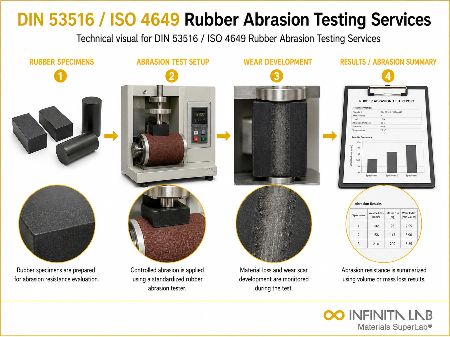 DIN 53516 / ISO 4649 Rubber Abrasion Testing Services