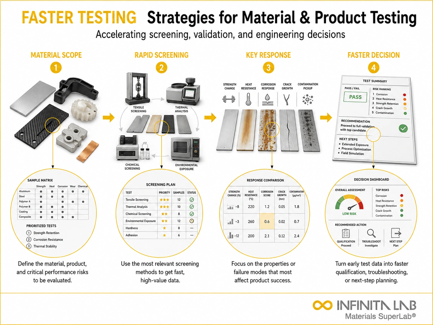 Infinita Engineering Visual showing Faster Testing Strategies general testing / industry guide workflow for faster testing strategies: how to accelerate material & product testing.