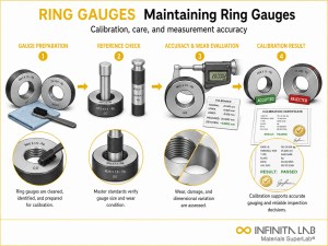 Infinita Engineering Visual showing Maintaining Ring Gauges calibration / measurement accuracy workflow for maintaining ring gauges: calibration, care & measurement accuracy.