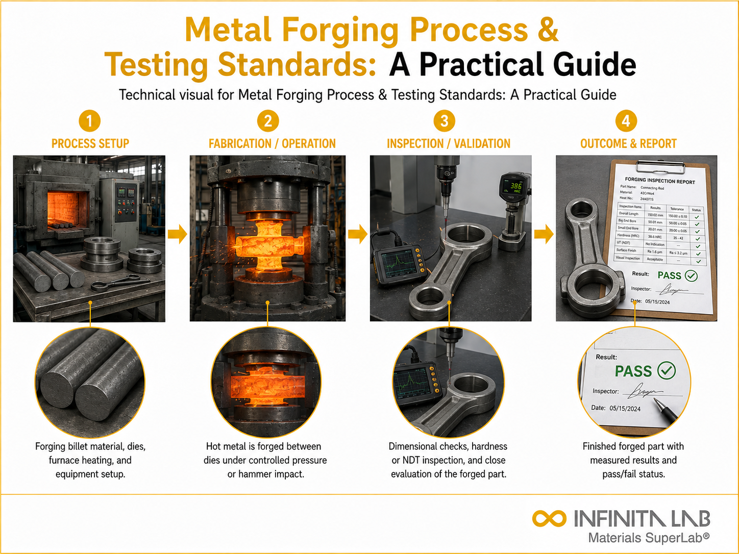Infinita Engineering Visual showing Metal Forging Process & Testing Standards: A Practical Guide manufacturing / fabrication / process workflow.