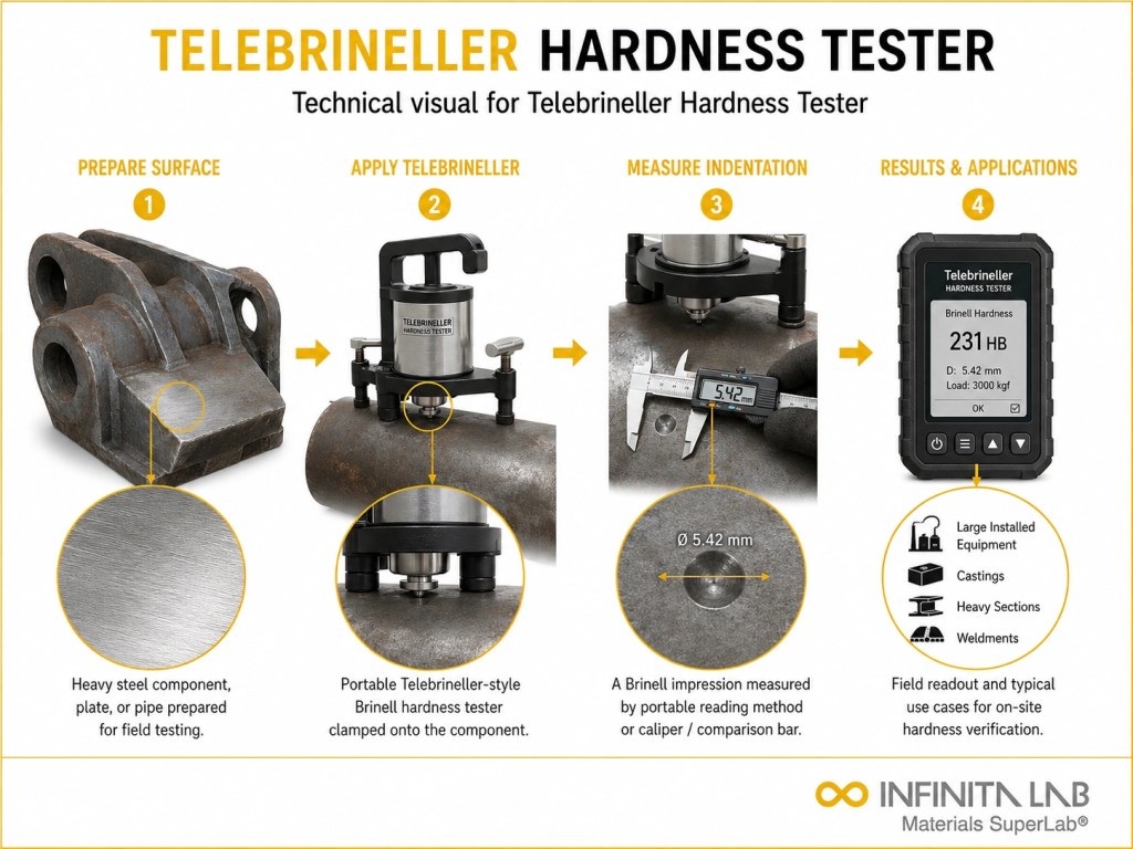 Infinita Engineering Visual showing Telebrineller Hardness Tester hardness / indentation workflow for telebrineller hardness tester.