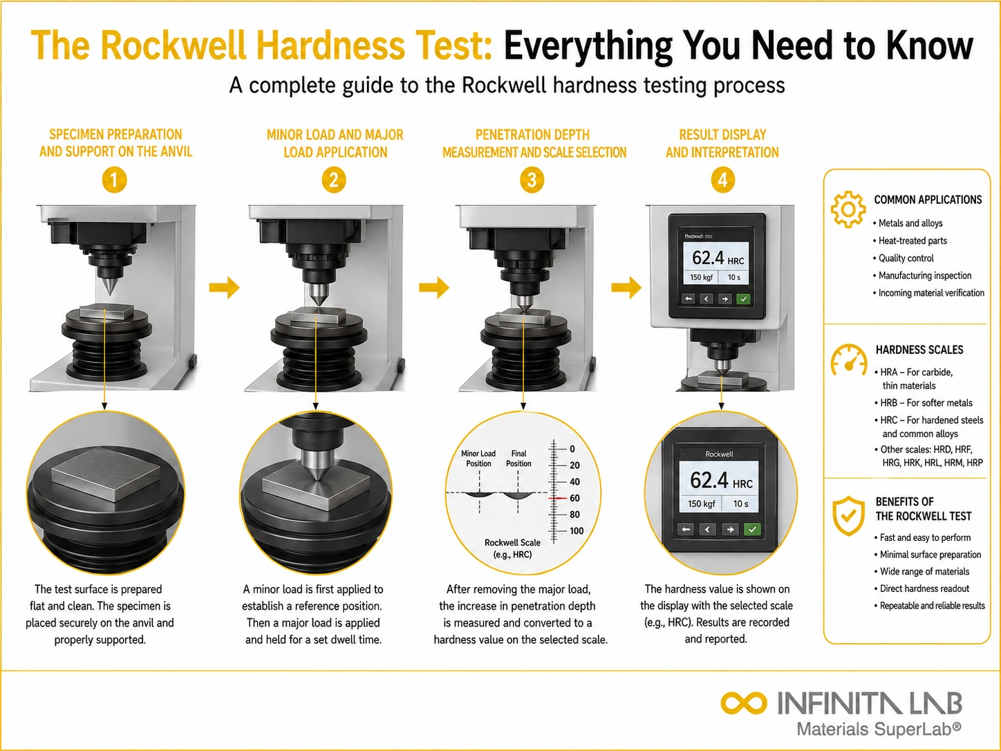 Infinita Engineering Visual showing The Rockwell Hardness rockwell hardness workflow for the rockwell hardness test: everything you need to know.