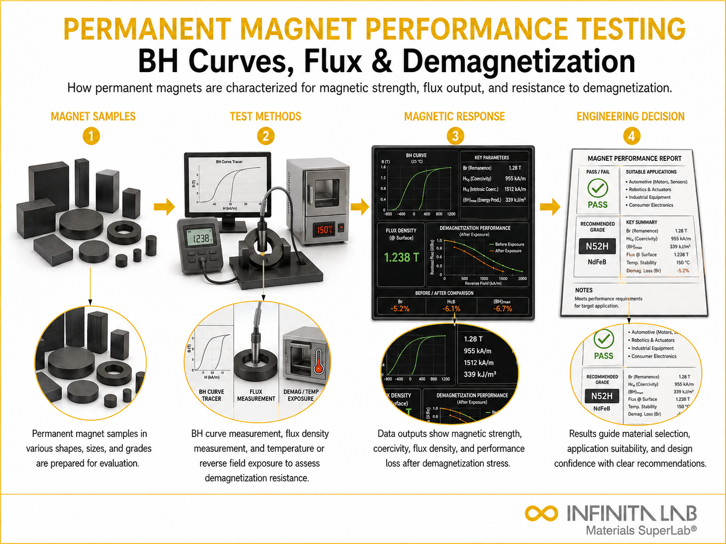 Infinita Engineering Visual showing Permanent Magnet Performance general technical visual / needs light review workflow for permanent magnet performance testing: bh curves, flux & demagnetization.