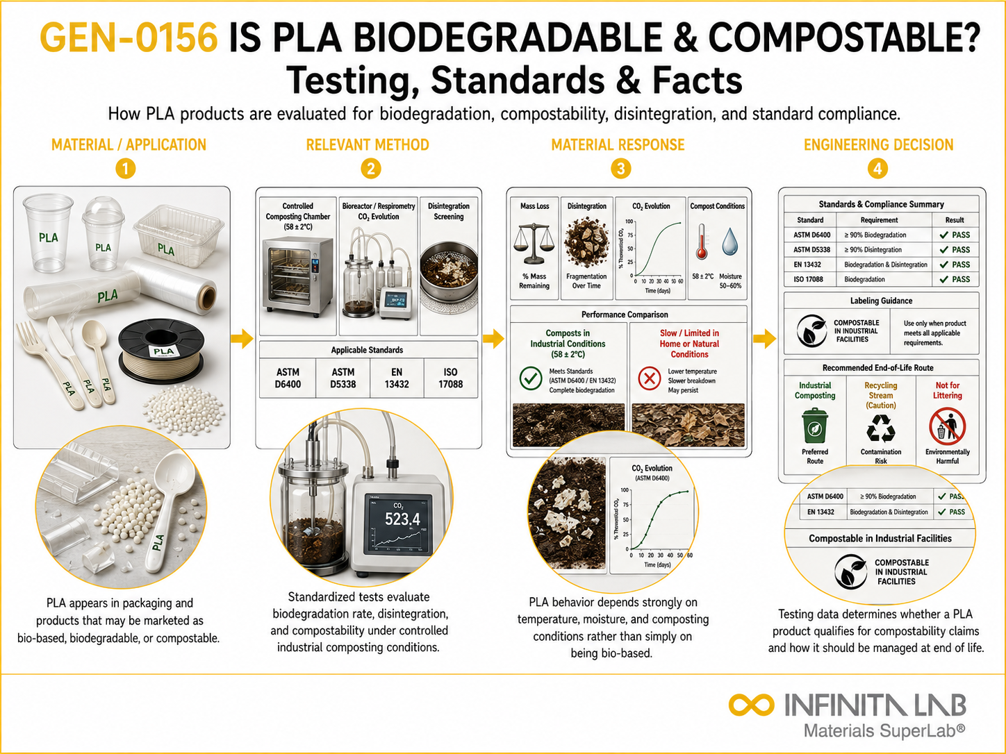 Infinita Engineering Visual showing Is Pla Biodegradable general testing / industry guide workflow for is pla biodegradable and compostable? testing, standards & facts.