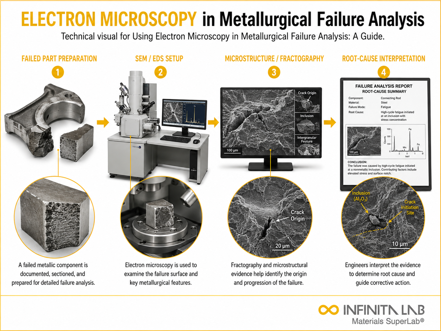 Infinita Engineering Visual showing Using Electron Microscopy microscopy / imaging workflow for using electron microscopy in metallurgical failure analysis: a guide.