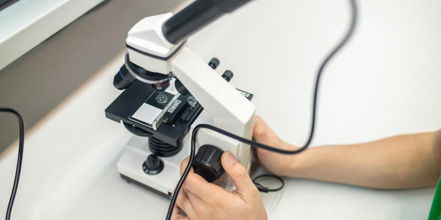 Scanning acoustic microscopy image showing internal delamination in electronic component
