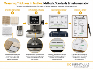 Infinita Engineering Visual showing Measuring Thickness in Textiles: Methods, Standards & Instrumentation microscopy / surface / material characterization workflow.