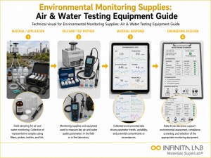 Infinita Engineering Visual showing Environmental Monitoring Supplies general testing / industry guide workflow for environmental monitoring supplies: air & water testing equipment guide.