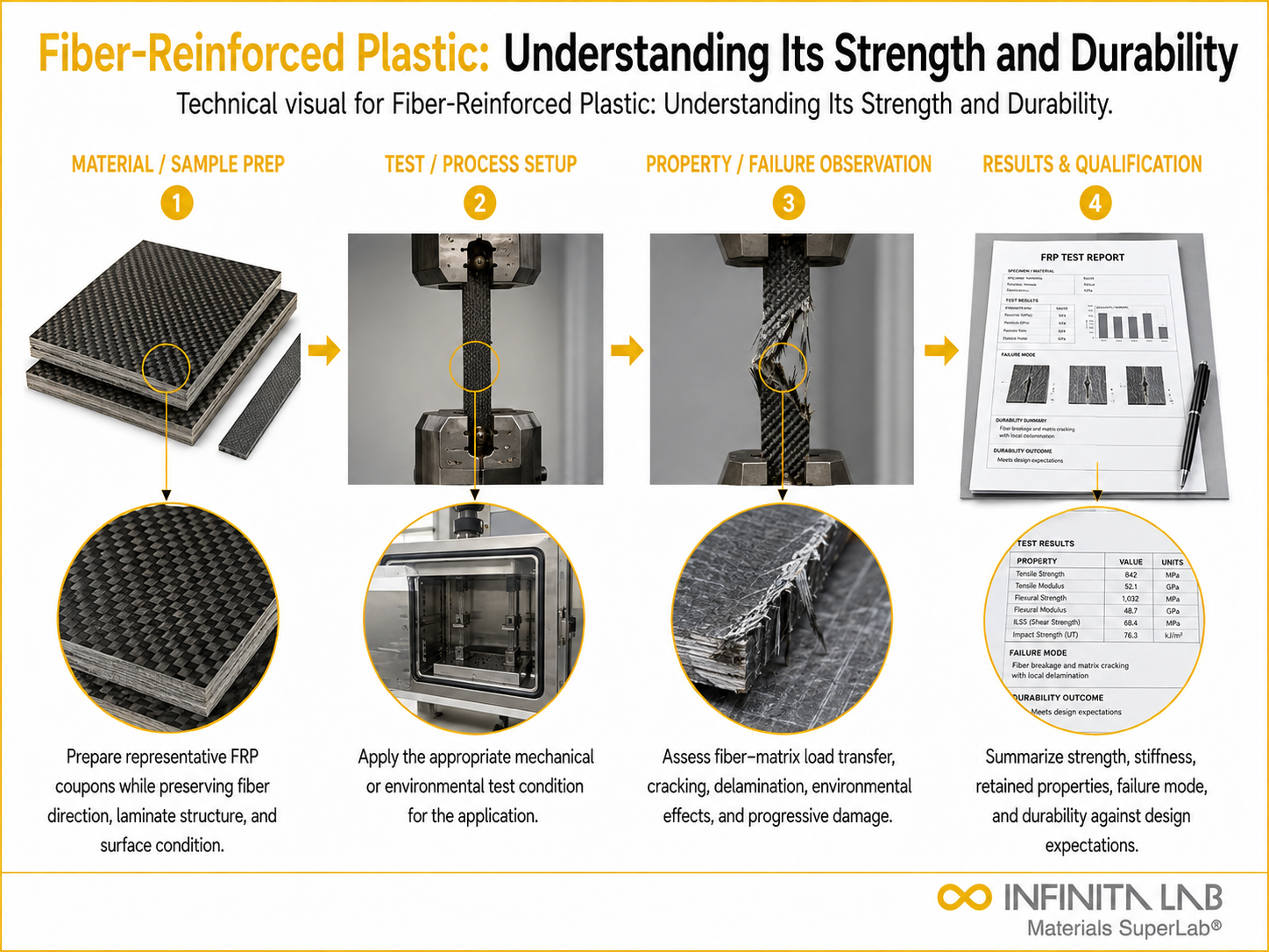Infinita Engineering Visual showing Fiber-Reinforced Plastic: Understanding Its Strength and Durability composites / plastics / polymers workflow.