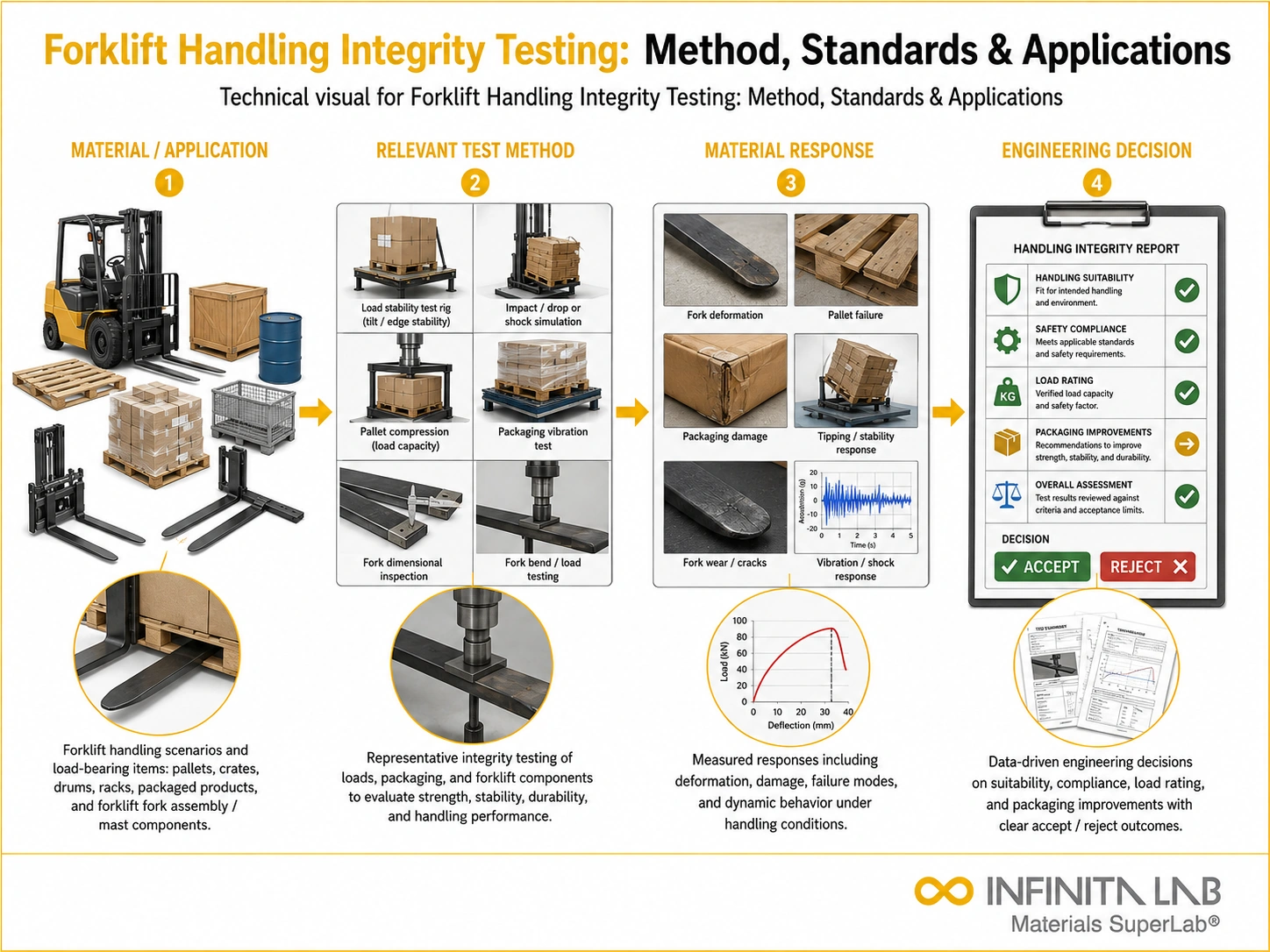 Infinita Engineering Visual showing Forklift Handling Integrity general testing / industry guide workflow for forklift handling integrity testing: method, standards & applications.