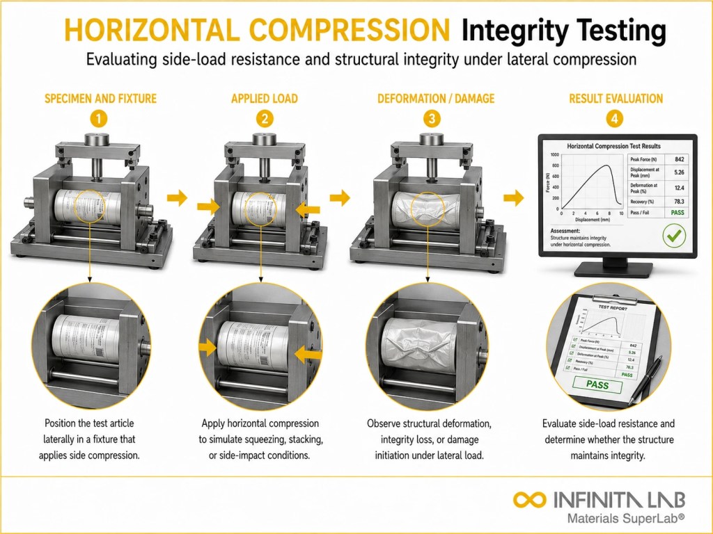 Infinita Engineering Visual showing Horizontal Compression Integrity compression / crush workflow for horizontal compression integrity testing: what it is and why it matters.