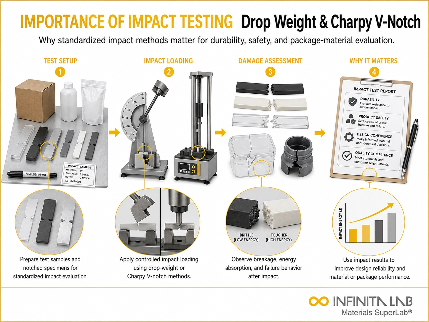 Infinita Engineering Visual showing Importance Of Impact transport / distribution simulation workflow for importance of impact testing: drop weight & charpy v-notch test methods.