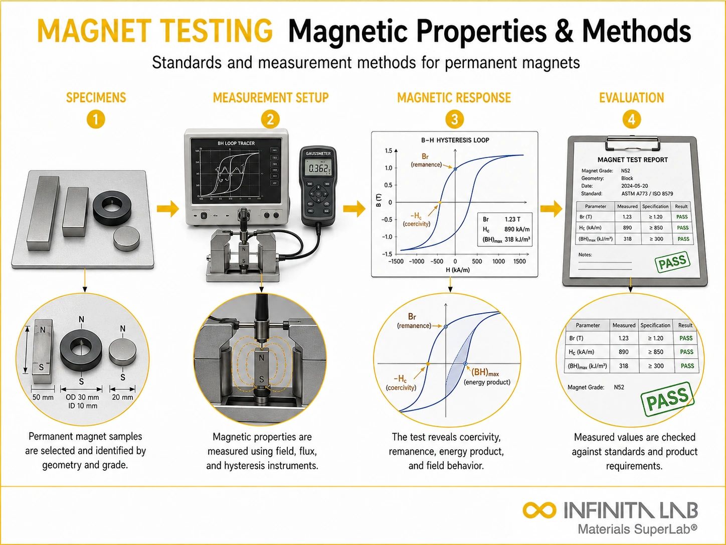 Infinita Engineering Visual showing Magnet Testing Magnetic general testing / industry guide workflow for magnet testing: magnetic properties, standards & measurement methods.
