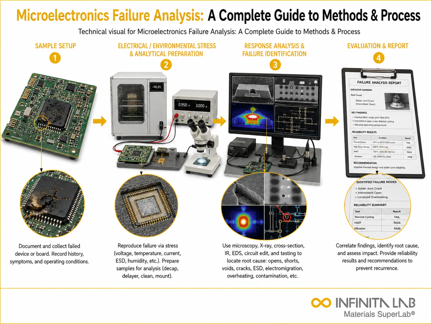 Infinita Engineering Visual showing Microelectronics Failure Analysis electronics reliability / thb workflow for microelectronics failure analysis: a complete guide to methods & process.