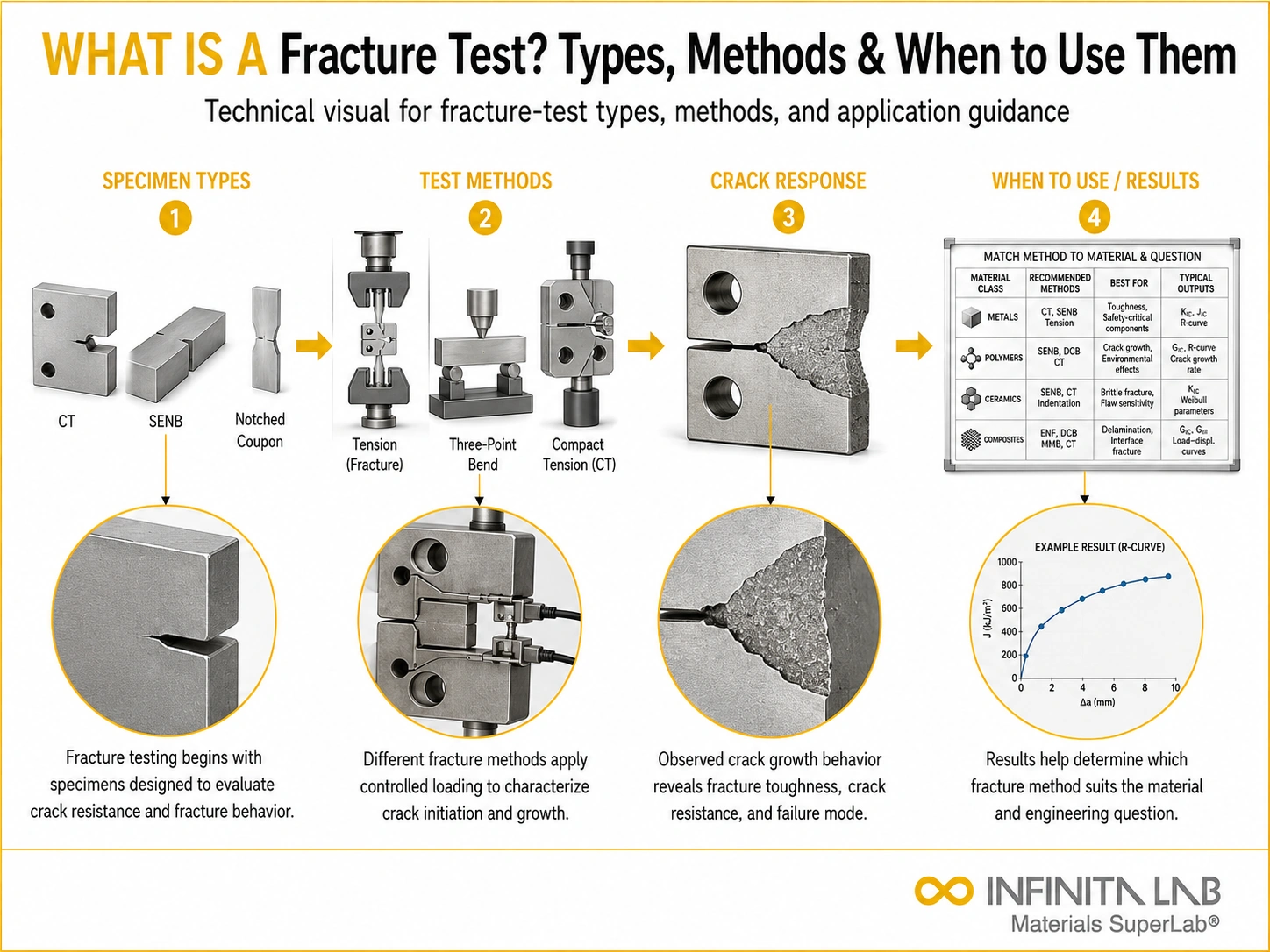 Infinita Engineering Visual showing What Is A fracture / crack growth workflow for what is a fracture test? types, methods & when to use them.