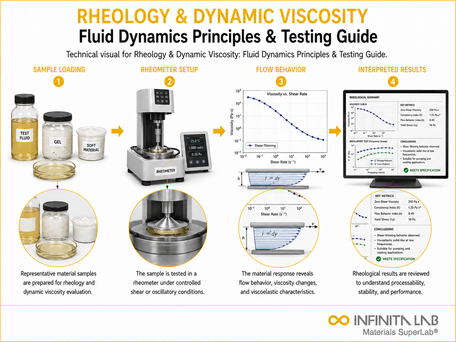 Infinita Engineering Visual showing Rheology Dynamic Viscosity industrial fluids workflow for rheology & dynamic viscosity: fluid dynamics principles & testing guide.