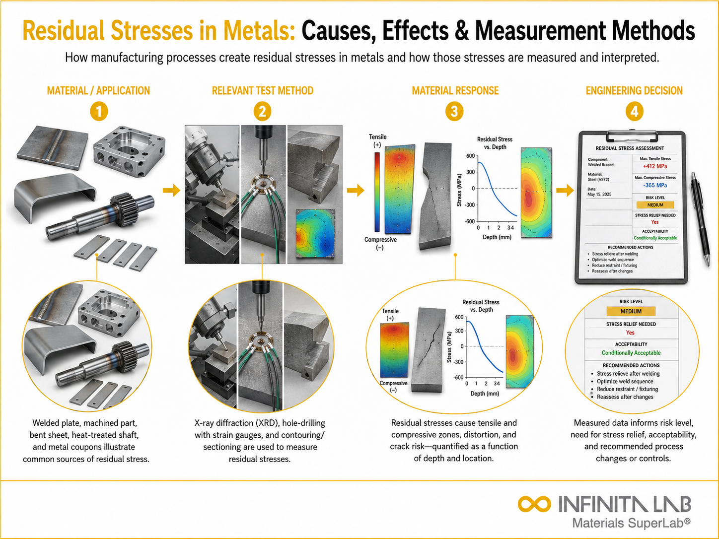 Infinita Engineering Visual showing Residual Stresses In general testing / industry guide workflow for residual stresses in metals: causes, effects & measurement methods.