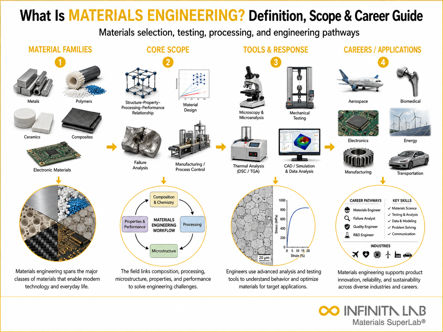 Infinita Engineering Visual showing What Is Materials general testing / industry guide workflow for what is materials engineering? definition, scope & career guide.