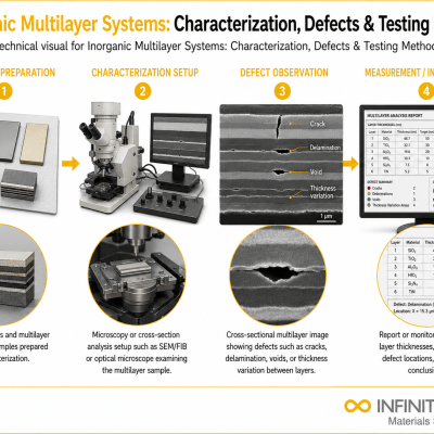 Infinita Engineering Visual showing Inorganic Multilayer Systems microscopy / imaging workflow for inorganic multilayer systems: characterization, defects & testing methods.